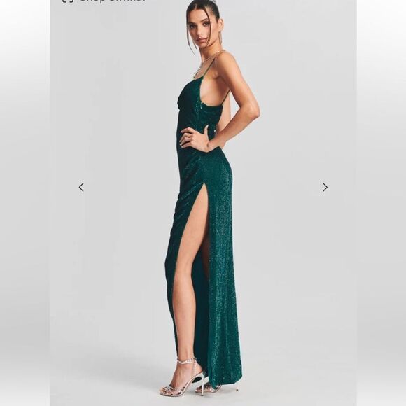 NWT Retrofete Katya Side Slit Evening Gown Large Revolve Green Sequins - Picture 15 of 15